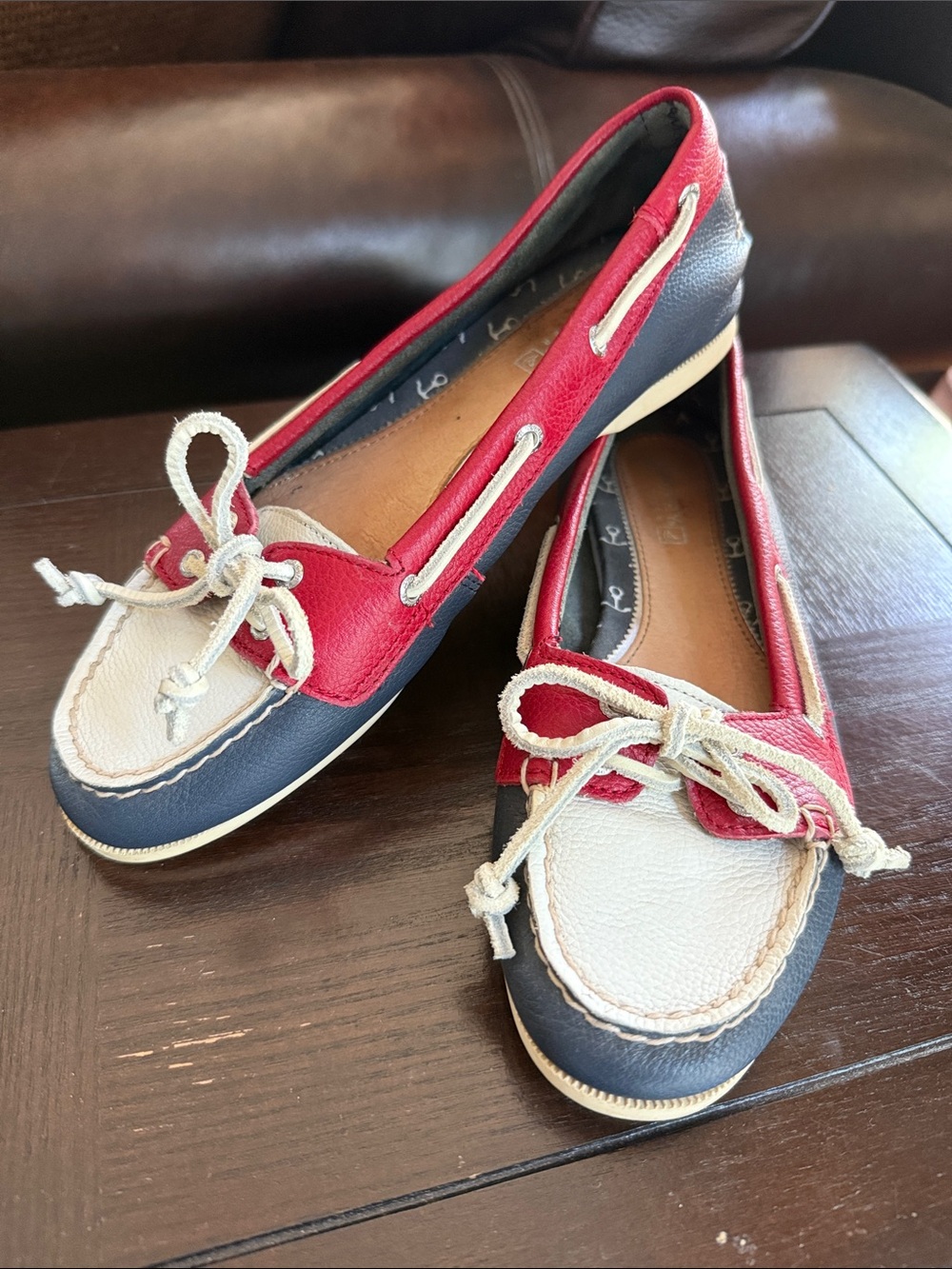 Sperry Women's Red, White & Navy Topsider Boat Shoes, Sz 6